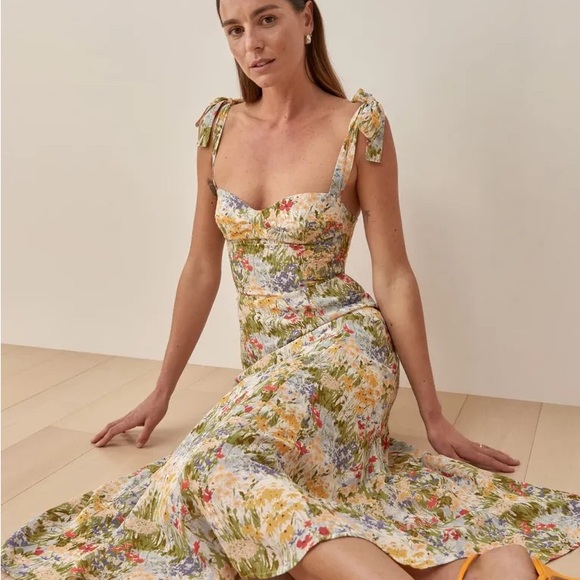 Reformation Nadira Multicolor Floral Midi Dress - Picture 1 of 8